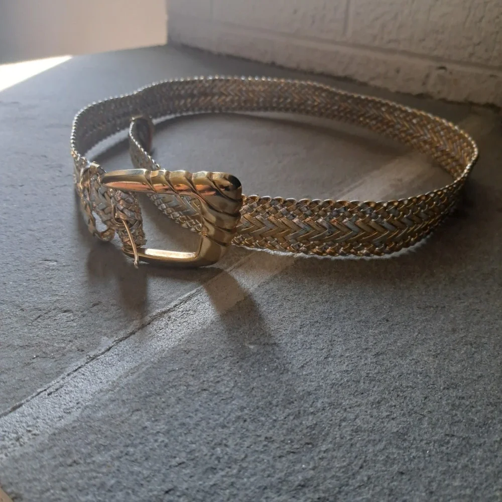 Disco Vintage Retro Glam Pearl Accessories 1986 Braided Metallic Belt Women's M